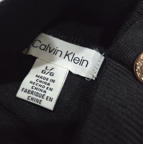 Calvin Klein Turtleneck Black Sweater with Gold Button Accents Sz.L - Picture 3 of 8